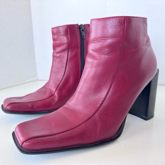 vintage 90s y2k red hillard hanson square toe block heel ankle boots size 8 - Picture 4 of 10